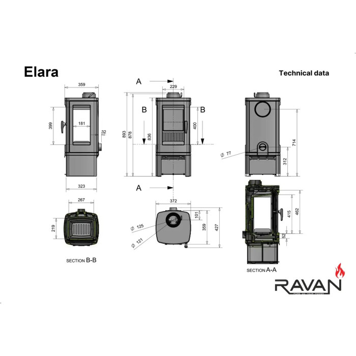 Чавунна піч-камін Ravan Elara 10 кВт