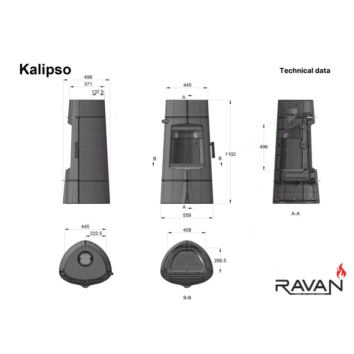 Чавунна піч-камін Ravan Kalipso 14 кВт