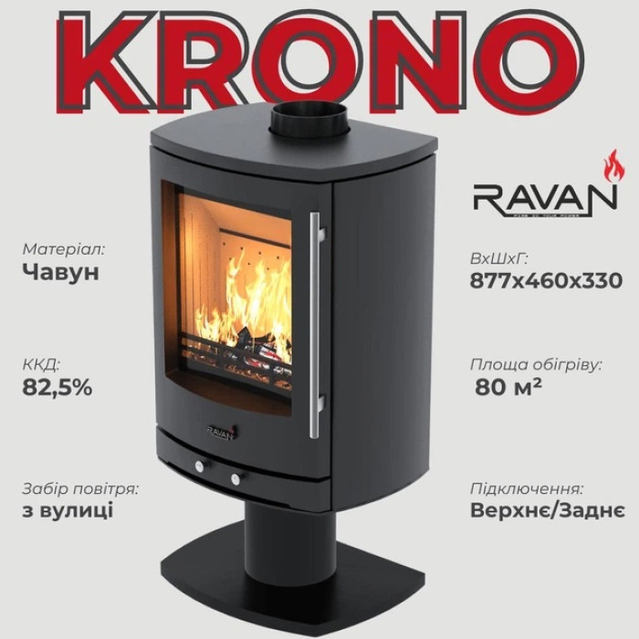 Чавунна піч-камін Ravan Krono 8 кВт