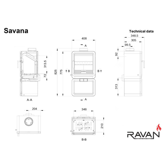 Чавунна піч-камін Ravan Savana 8 кВт