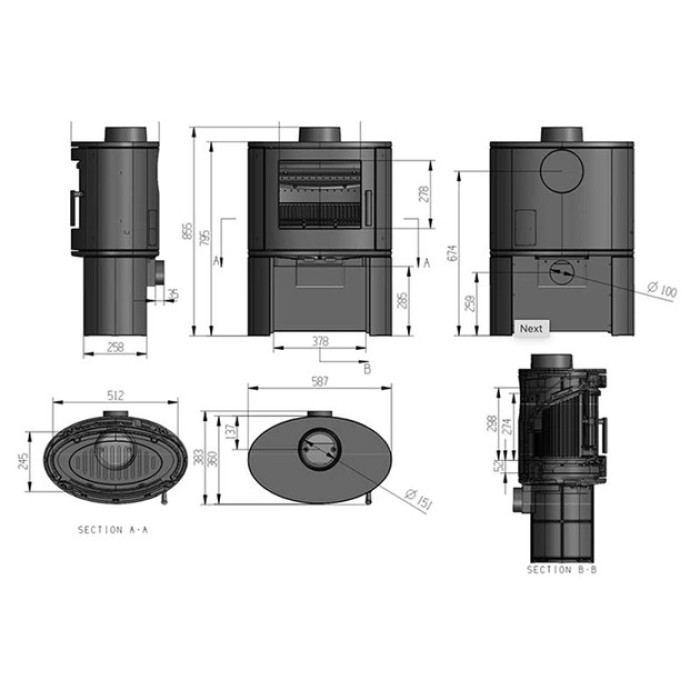 Чугунная печь-камин Ravan Deluxe 14 кВт