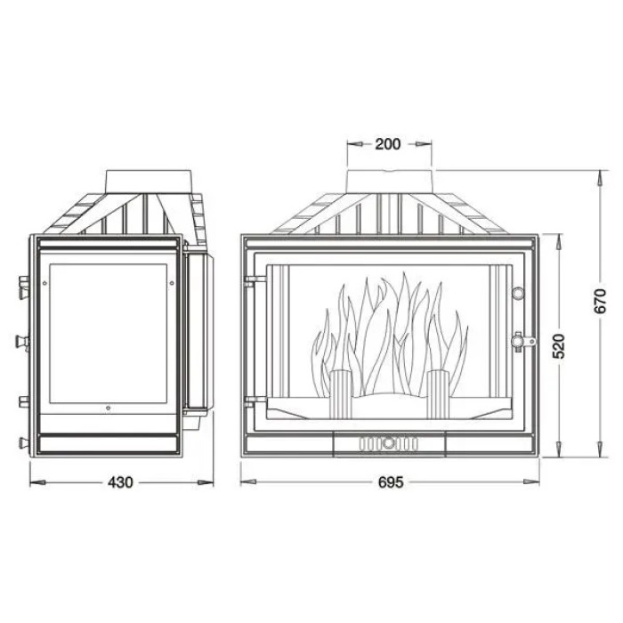 Каминная топка Uniflam 700 Eco с шибером правое стекло